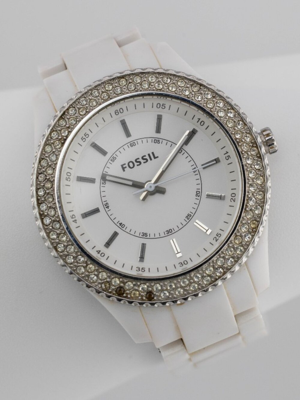 Fossil ES2444 Women's Stella White Crystal Quartz Analog Watch Fresh Battery